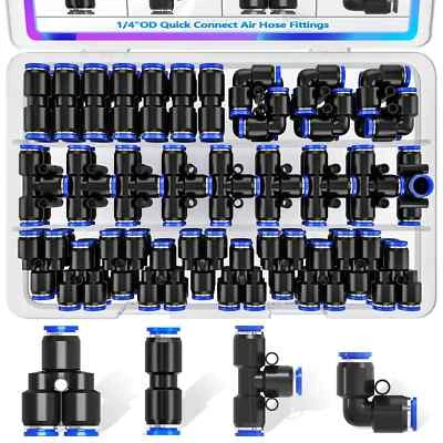 MEGACRAZE-STORE 1/4"OD Push to Connect Fittings Quick Connect Air Hose Fittings,1/4"OD Air Ho...
