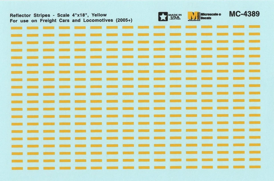 Microscale MC-4389 HO Reflector Stripes Yellow Freight Cars/Locomotives Decals - Image 1 of 1
