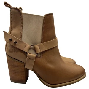 Harley Davidson Catalani Biker Bootie Womens Size 8.5 Tan Leather Pull On Boots - Picture 1 of 15
