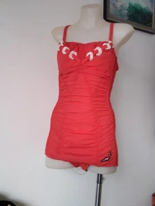 50,S Orig "Fab Jantzen Red Cossy" In Fully Ruched Style.No Flaws.Size 32 Bust - Picture 1 of 12