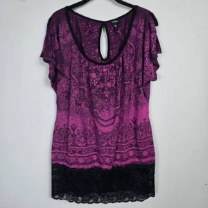Vanity Womens Geometric Lace Trim Top Sz 2XL Purple Boho Grunge Fairy Hippie Y2K - Picture 1 of 8