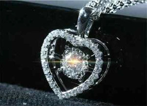 2Ct Real Moissanite Heart Shape Pendant Necklaces 14K White Gold Plated Silver - Picture 1 of 5