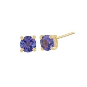 Juego clásico de garras redondas de tanzanita con pendientes de tachuelas en oro amarillo de 9 quilates - Imagen 1 de 3