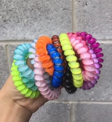 5pcs Girl Gel Stretch Plastic Spiral Phone Cord Hair Ties Band Coil High Quality - Image 1 of 4