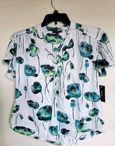 Blusa Top Para Mujer Alfani Cuello en V Manga Corta Floral Talla S Blanco Verde NUEVA - Imagen 1 de 3