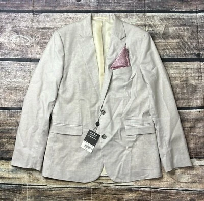 Topman Hylan Blazer Chaqueta Para Hombre 38R Mezcla de Lino Pañuelo Beige NUEVO Foto 1 de 4