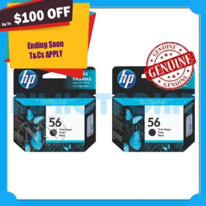 2x HP Genuine #56 BLACK Ink Cartridge for Photosmart 7960w/7760/7450 (C6656A) - Picture 1 of 1