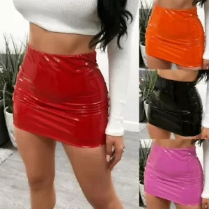 Lady PU Leather Skirts Mini Short Bodycon Shiny High Waist Sexy Club Party Multi - Picture 1 of 20