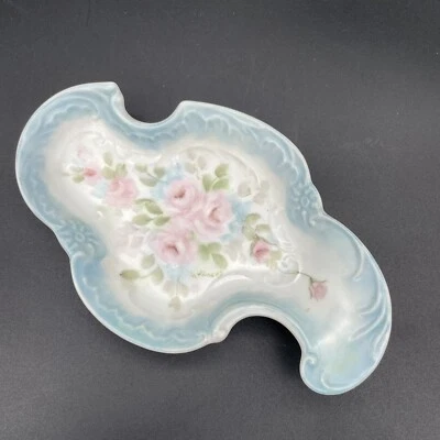 Vanity Serving Tray Plate Hand Painted Rose Floral  Signed M. Wiles - Image 1 of 4