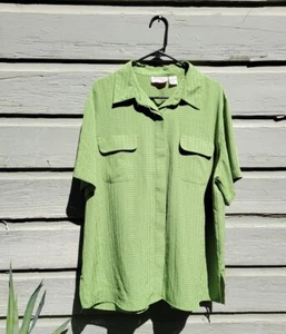 Vintage Women's Joanna Plus 2x Green Semi-Sheer Fall Short Sleeve Blouse Top XXL - Picture 1 of 14