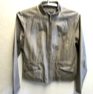 Bernardo Womens Short Jacket Faux Leather Coat Size L Green Zip 💙 - Picture 1 of 5