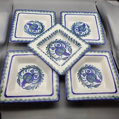 Williams Sonoma set (5) salad Appetizer Plates Fiore Italy ceramic blue  - Image 1 of 4