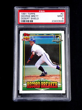 GEORGE BRETT RECORD BREAKER 1991 TOPPS DESERT SHIELD PSA 9 MINT CARD #2 ROYALS .