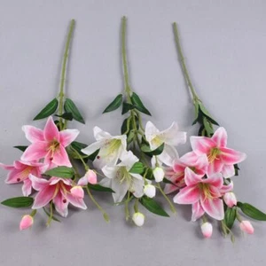6 Heads Real Touch Artificial Lily Flowers Wedding Bridal Fake Bouquet Decor New - Picture 1 of 11