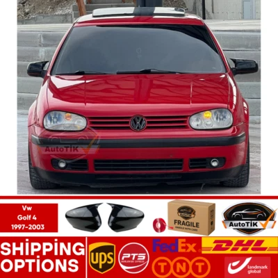 Per Vw Golf 4 1997-2003 Batman Bat Wing Specchio Cover Pianoforte Nero Plasti... - Immagine 1 di 3