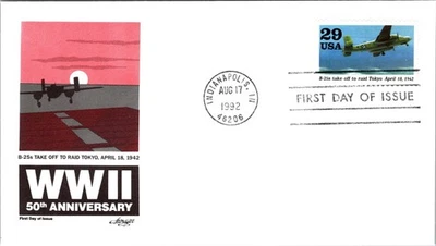 UNITED STATES 1992 CACHET FDC COVER COMM 50TH ANNIV WWII B-25s BOMBER PLANE - Image 1 of 2