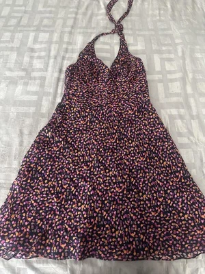 VTG Jones New York Dress Womens 6P Black Multicolor Halter Cocktail Party Ruched - Image 1 of 4