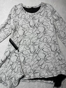 I.C. by Connie K Asymmetrical Tunic Top Black/White Scribble VTG Made In USA XL - Picture 1 of 7