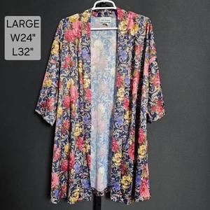 Vintage Nite Images Kimono Robe L Large Floral Tapestry Navy Pink Made in USA - Picture 1 of 6