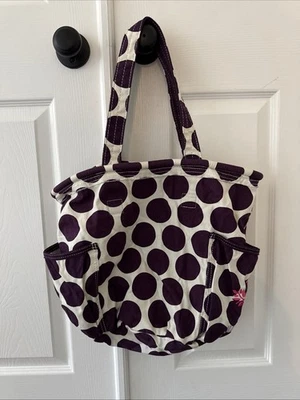 Thirty One Retro Metro Tote 13x17in Purple Polka Dot Canvas Bag Just Believe - Image 1 of 4