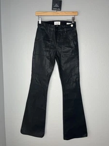 Frame Denim Womens Le Flare de Françoise Black Stretch Flare Jeans 26 Faux Leath - Picture 1 of 5