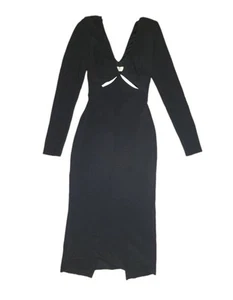 NEW BEC + BRIDGE Cut Out V-Neck Midi Long Sleeves Black Dress Size 2 - Picture 1 of 11