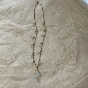 Vintage Green Bead Long Necklace Goldtone - Picture 1 of 4