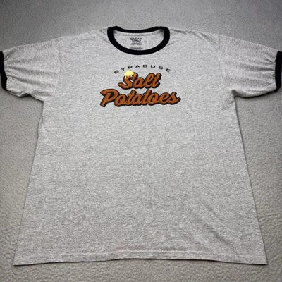 锡拉丘兹盐土豆衬衫男式 XL 灰色铃铛 T 恤纽约州北部 MiLB 图形 — 第 1/4 张图片