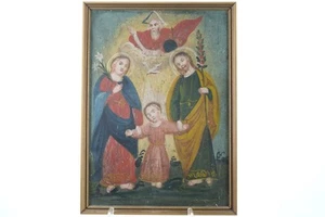 Antigua pintura religiosa del retablo mexicano sobre lata, siglo XIX - Imagen 1 de 2