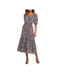 KAREN KANE Womens Black Self-tie Belt Pouf Sleeve Midi Fit + Flare Dress M - Picture 1 of 9