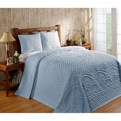 100% Cotton Chenille Bedspread Set Queen Size Bedspread, Soft Lightweight Blu... - Image 1 of 4