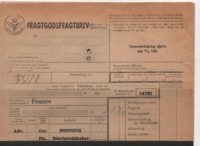 DENMARK # 5-1298 # PAPER FOR A PARCEL SENT BY THE RAILWAY # 1952 # - Image 1 of 2