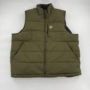 Carhartt Vest Mens Extra Large Green Reversible Sherpa Lined Outdoor Workwear - Picture 1 of 7