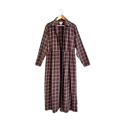 Eddie Bauer Vtg Plaid Flannel Maxi Dress Duster XL TALL Pockets Grunge Granny  - Image 1 of 4