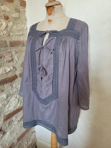 Blouse Tunique en voile de coton Vintage cotton voile tunic blouse T.36 sz S - Imagen 1 de 12