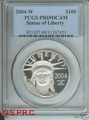 2004-W $100 PLATINUM EAGLE STATUE LIBERTY 1 Oz. PCGS PR69 PF69 PROOF ULTRA CAMEO - Image 1 of 1