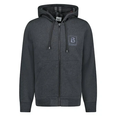 $920 NEW BURBERRY FORDSON GRAY COTTON BBOX LOGO ZIP CHECK HOODIE JACKET M - Image 1 of 4