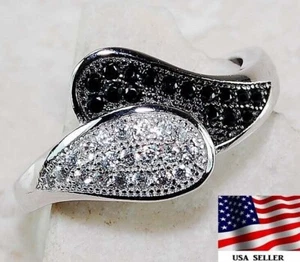 Anillo de plata de ley 925 con zafiro negro y topacio tratado de 1 quilate talla 7 y 2-8 - Imagen 1 de 3
