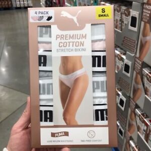 PUMA Premium Cotton Stretch Bikini Panties 4 Pack | Pink, Black, Grey, White | L