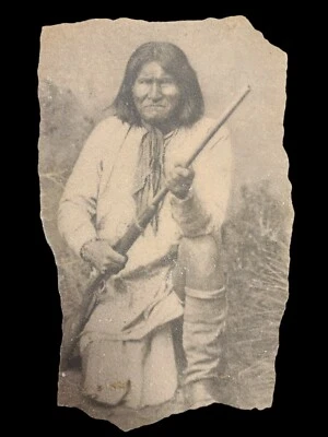 Al Peyron 1993 Signed Sandstone Photo Art Geronimo Apache Indian Medicine Leader - Image 1 of 4