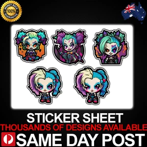 HARLEY QUINN Vinyl Sticker Sheet Car Decal Cheap Cute Chibi DC Universe Comic - Picture 1 of 1