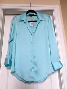 Primark Ladies Oversized Turquoise Blue Satin Shirt UK 8 NEW - Picture 1 of 11