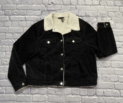 Разделенный женщин вельвет шерпа воротник водитель грузовика пальто куртка черный размер L ковбой - Изображение 1 из 4