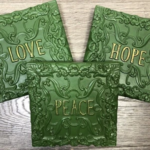 3 Piece Green Gold Floral Botanical Foliage 6" Wall Art Set - Hope Piece Love - Picture 1 of 12