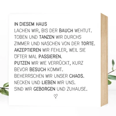 Wunderpixel® Holzbild "In diesem Haus" - Bild mit Spruch 15x15x2cm Deko - Bild 1 von 4