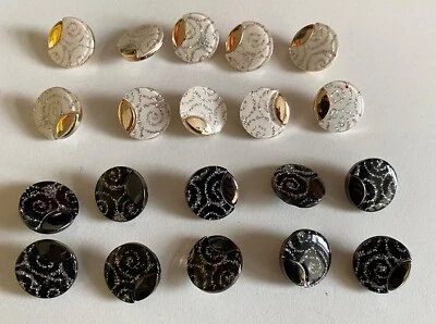 Bundle 20pcs black white sew on glitter jacket coat circle shank buttons - Image 1 of 4