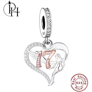 17th Birthday Charm Daughter Niece Guardian Angel Genuine 925 Silver & Rose Gold - Picture 1 of 4