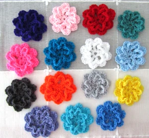 15 Small Handmade Crochet Flowers, 2 Layers, 2 3/4"-3", Solid Colors - Picture 1 of 1