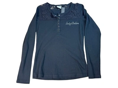 Harley Davidson Mujer Manga Larga Encaje Negro Logo Pequeño Foto 1 de 4