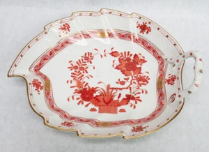 HEREND PORCELAIN INDIAN BASKET ORANGE 10" LEAFY DISH - Picture 1 of 8